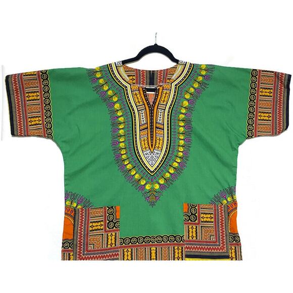 Big Mama Dashiki African Style Pullover Top Women's Medium Green and Orange - Picture 4 of 7